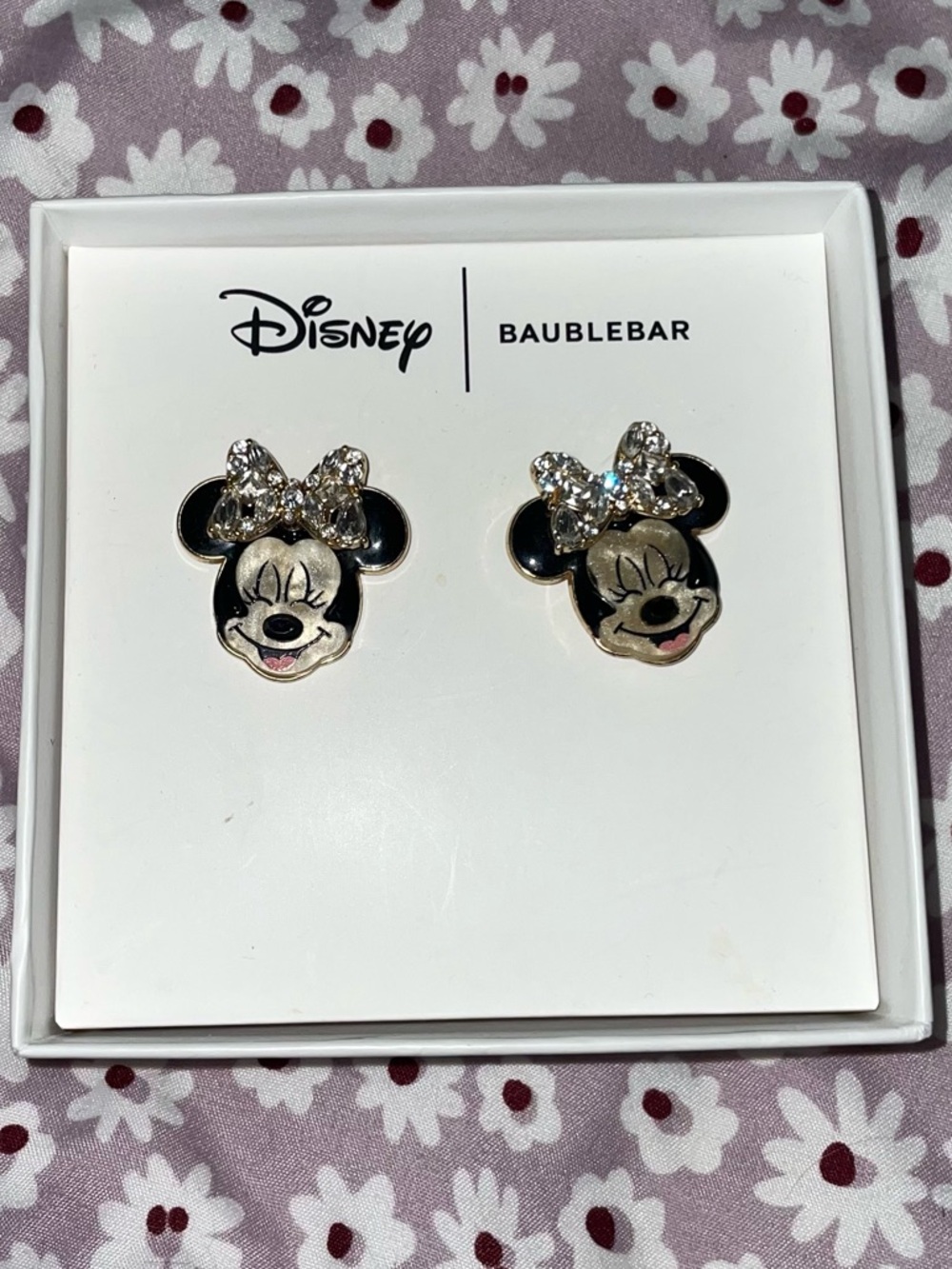 BaubleBar Disney Minnie Mouse Crystal Bow Stud Earrings - Black & Gold